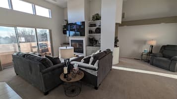 Smart TV, fireplace, foosball, table tennis