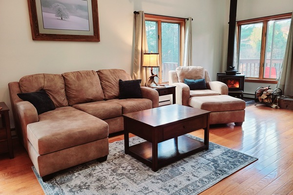 Main living area with wood burning stove