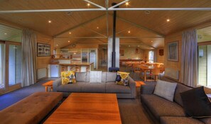 TV, fireplace, DVD player, books