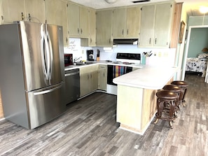 Fridge, microwave, oven, dishwasher