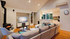 TV, fireplace