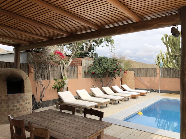 Outdoor pool, pool loungers