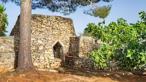 A stone building with a small arched entrance, surrounded by trees and vegetation. - villa 10 min from Gallipoli | entire structure | swimming pool and large garden (Sannicola)