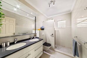 Shower, eco-friendly toiletries, hair dryer, towels