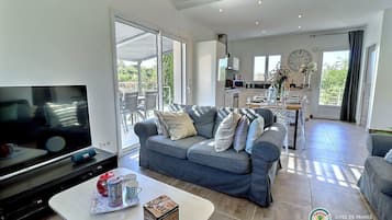 Televisión, chimenea, reproductor de DVD y futbolito