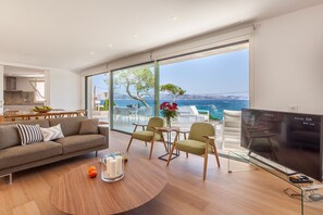 TV connectée, cheminée, chaîne hi-fi