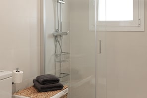 Hair dryer, towels, toilet paper