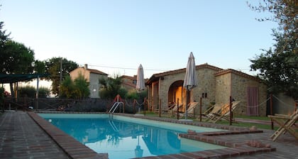 Farmhouse surrounded by the countryside of Umbria, panoramic view of Lake Trasimeno