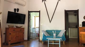 Télévision, cheminée, lecteur de DVD