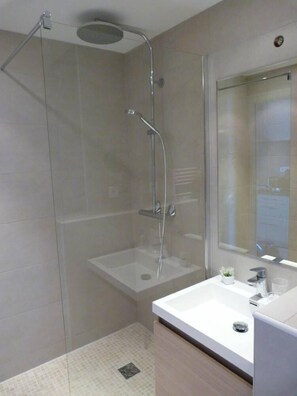Shower, hair dryer, toilet paper