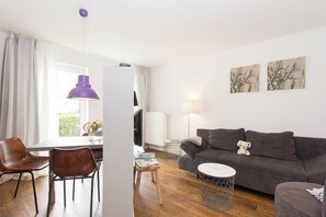 TV, DVD player, video library, stereo