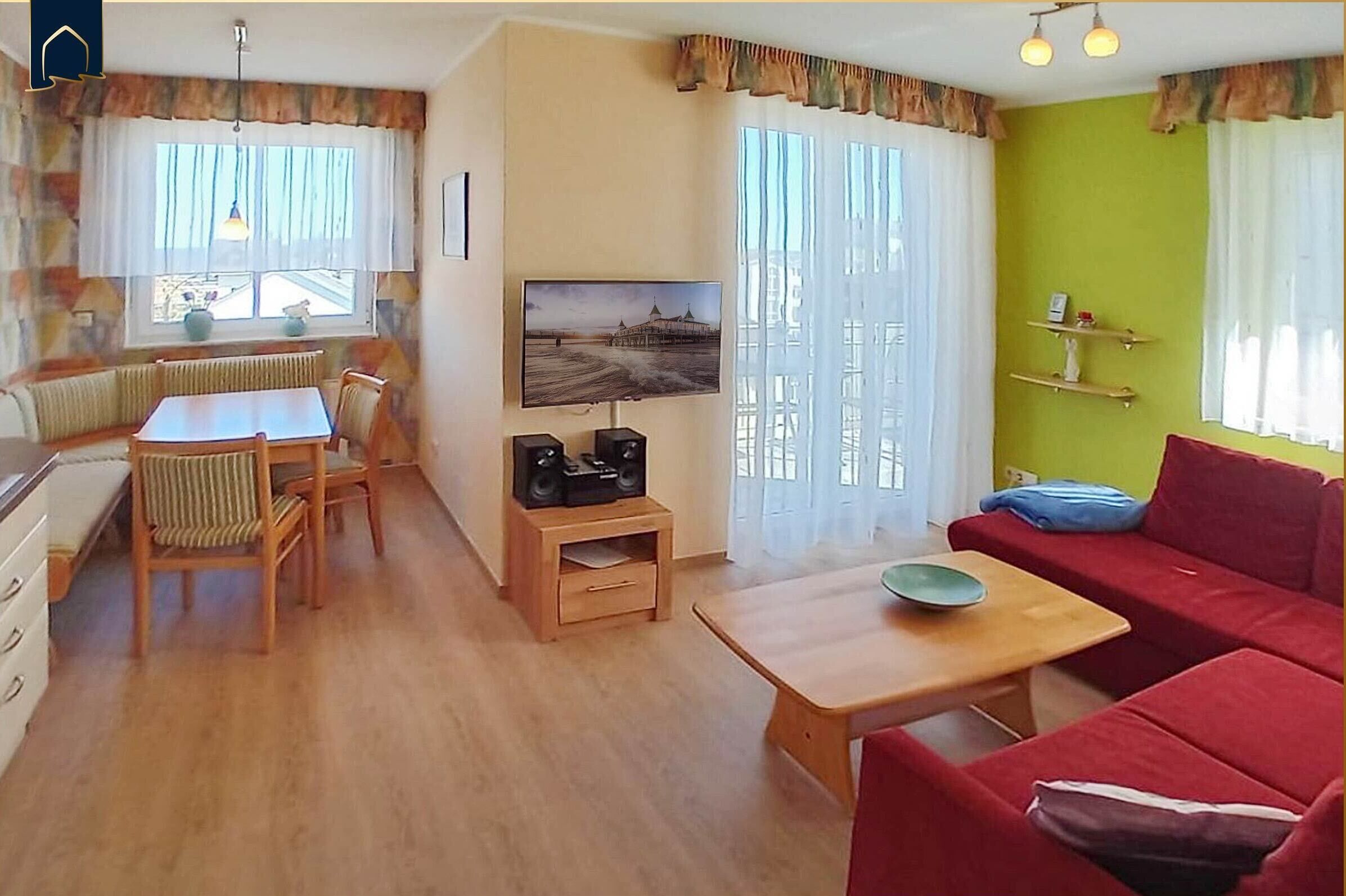 TV, DVD player, books, music library