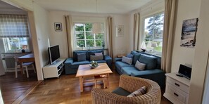 TV, fireplace, DVD player, books