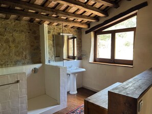 Ensemble douche/baignoire, sèche-cheveux, bidet, serviettes fournies