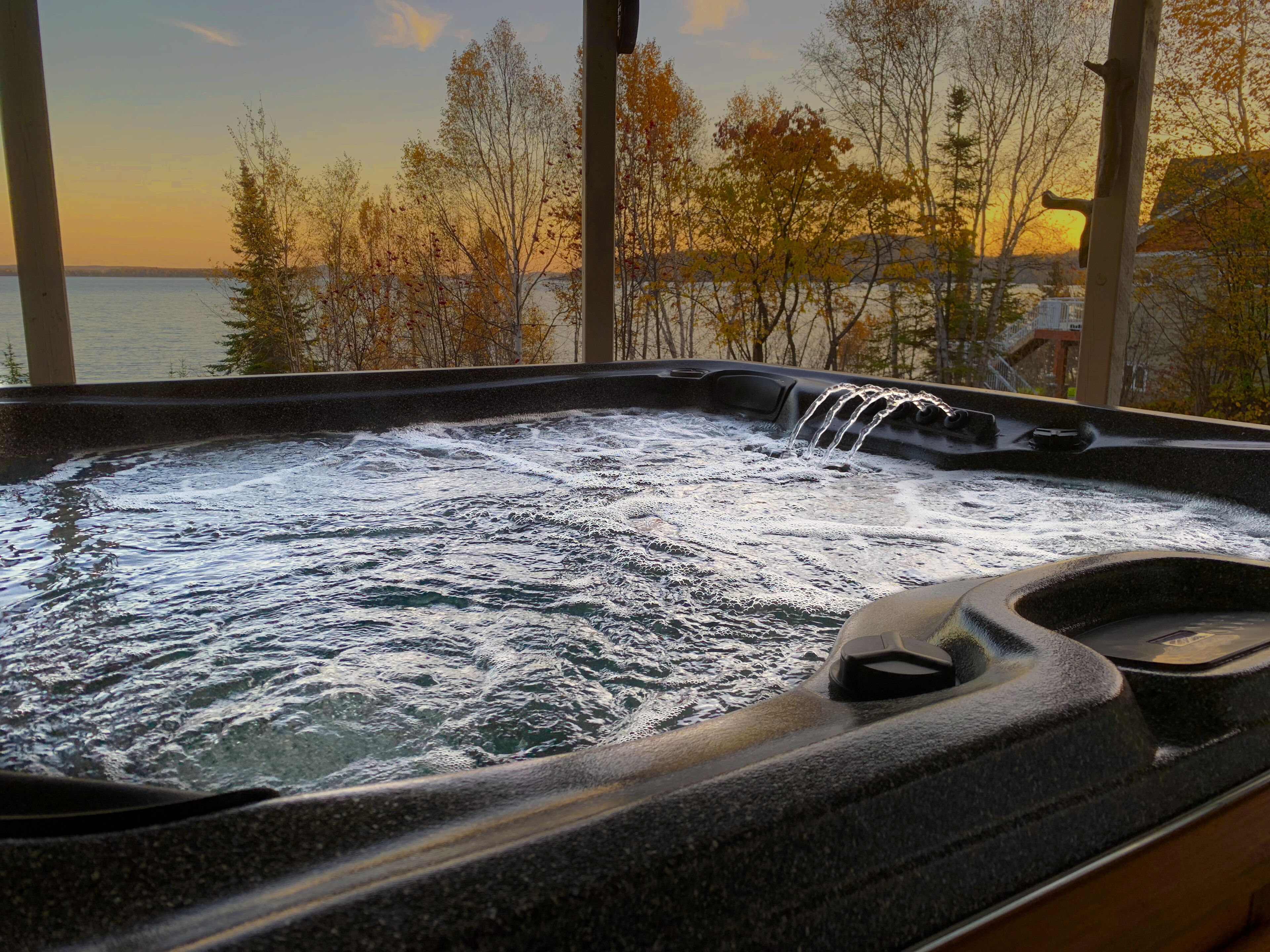 New Arctic Spa salt water hot tub installed Oct. 2021.  Beautiful views!