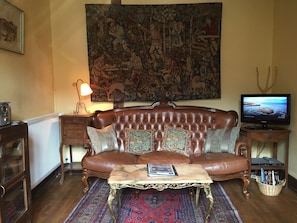 TV, DVD player, books, video library