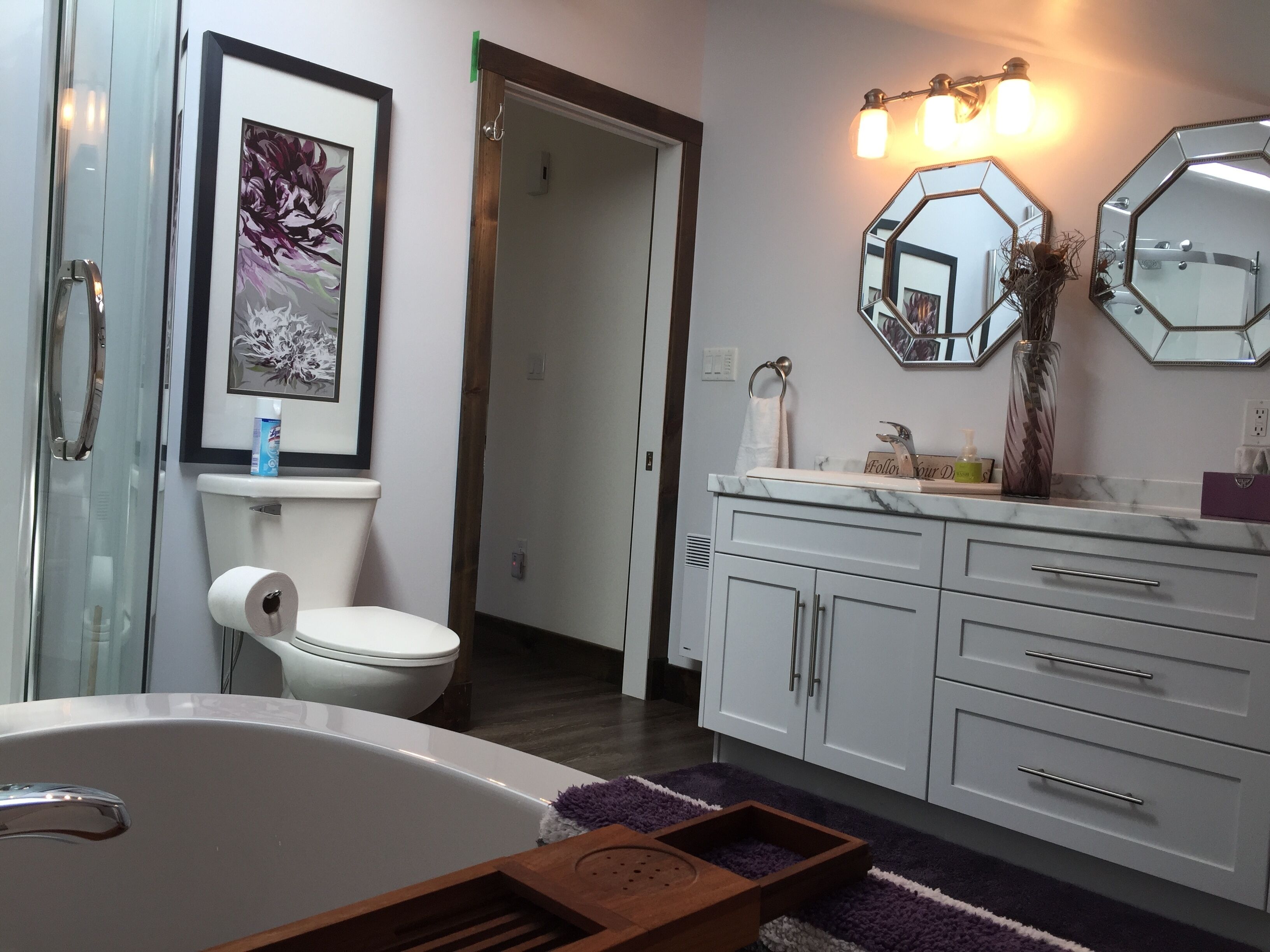 Bathtub, hair dryer, towels