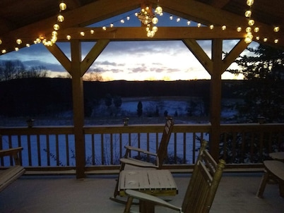 Hot Tub overlooks private field Southern Grace Cabin 5 Star CLEAN by Patoka Lake
