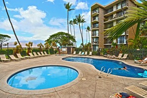 Outdoor pool, a heated pool - Direct Oceanfront EVERY Room Kauhale Makai #214 - Largest Unit Available (Kihei)