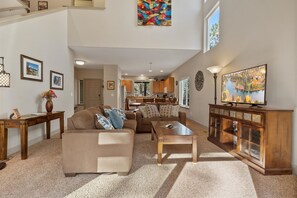 Smart TV, fireplace, video games, DVD player