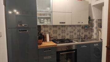 Fridge, oven, stovetop, electric kettle