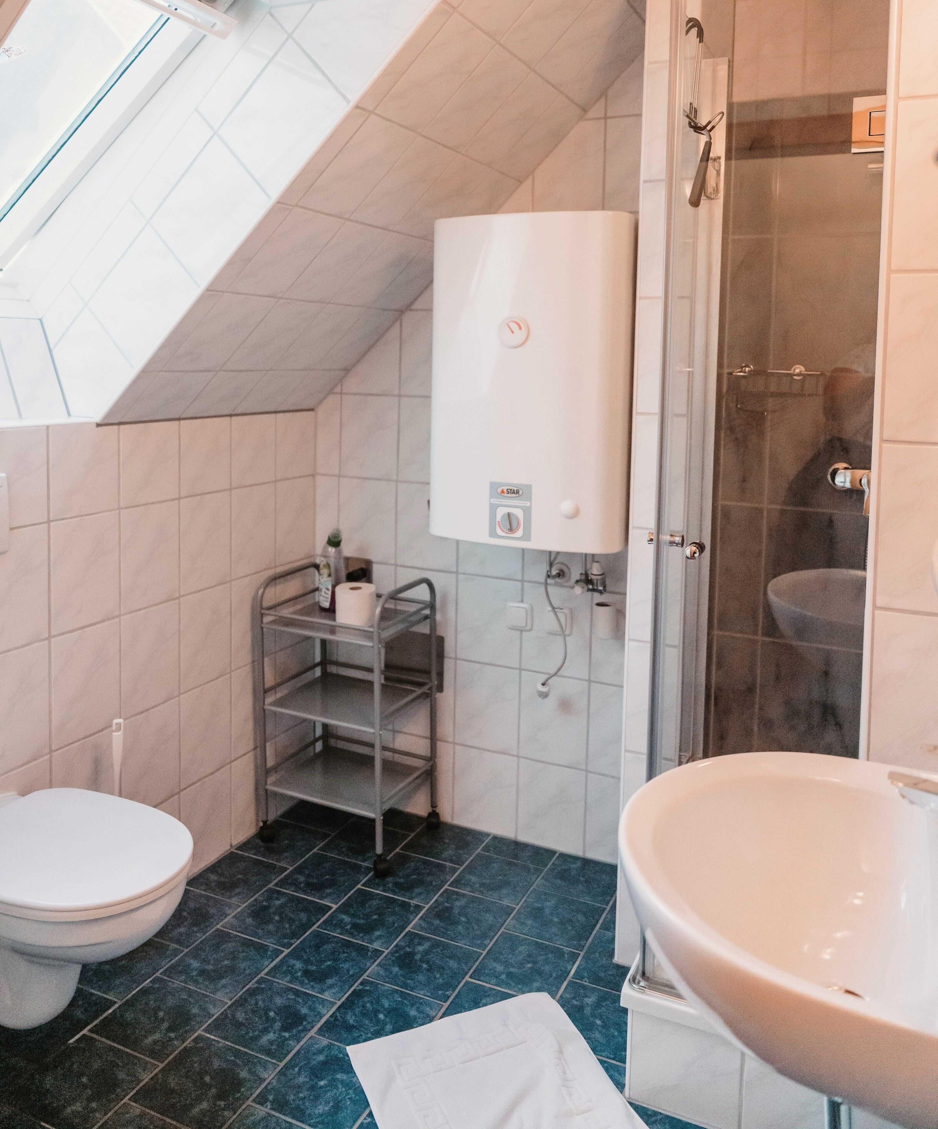 Dusche, Haartrockner, Handtücher, Seife