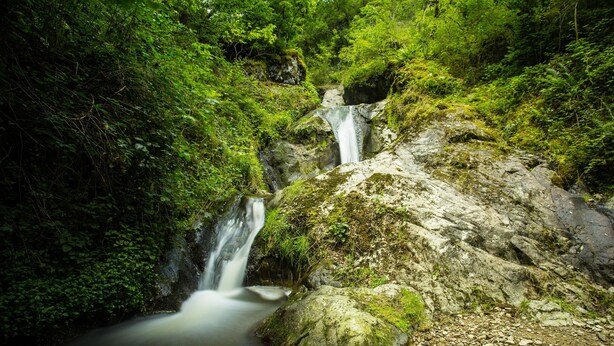 A waterfall surrounded by lush greenery. - Comfortable house and neat decoration, view of the Sioule valley. WiFi. (Chateauneuf-les-bains)