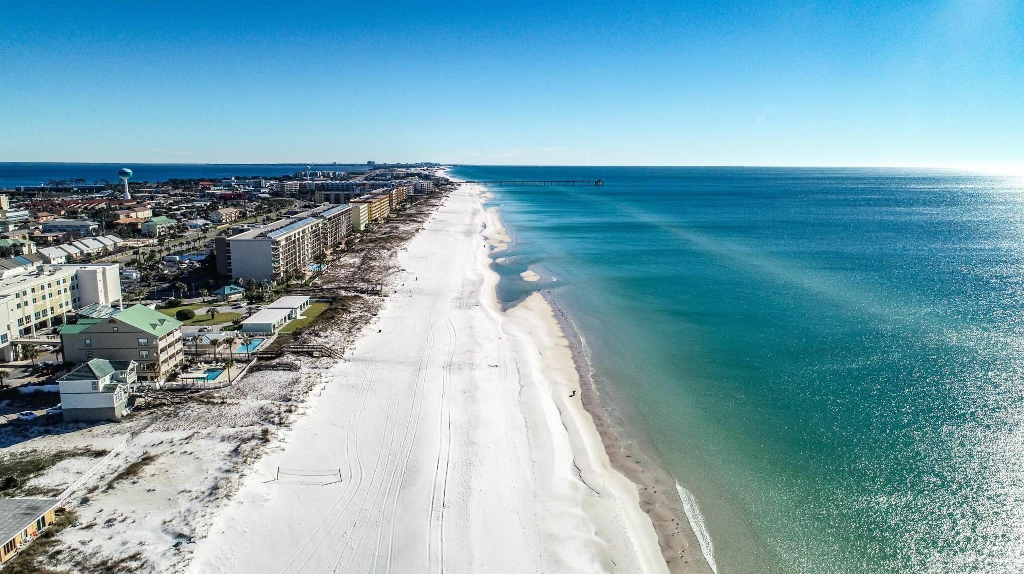 On the beach, sun-loungers
