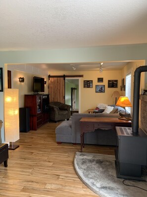 Smart TV, DVD player, video library, stereo