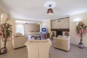 TV, fireplace