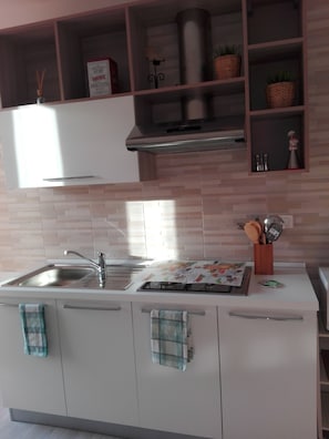 Fridge, microwave, oven, coffee/tea maker