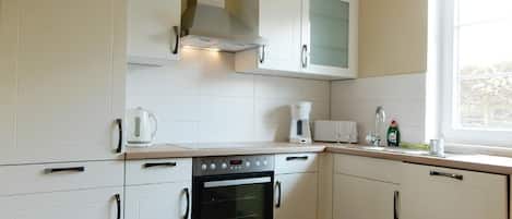 Frigorífico, microondas, horno y placa de cocina