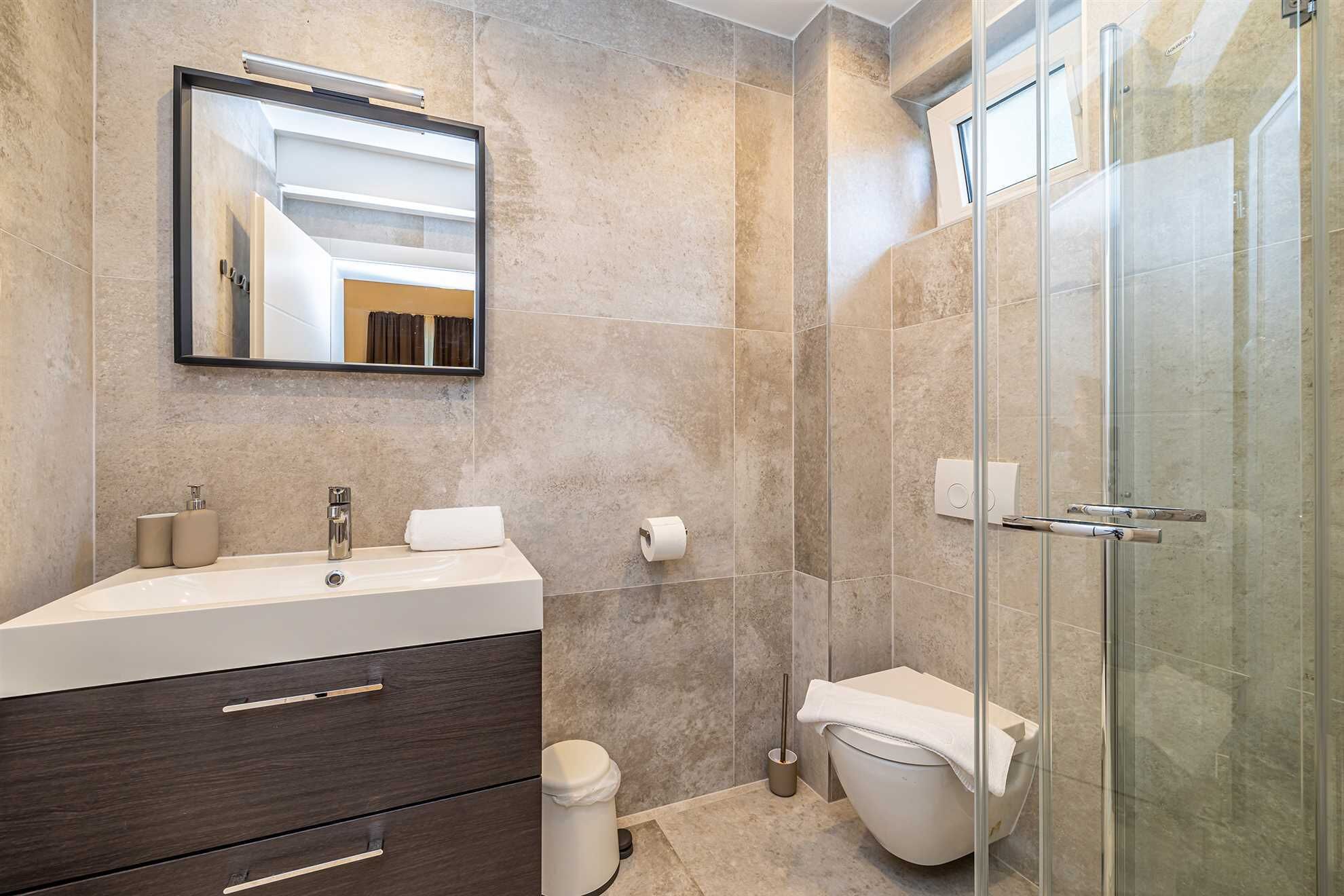 Hair dryer, towels, toilet paper