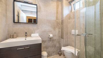 Hair dryer, towels, toilet paper