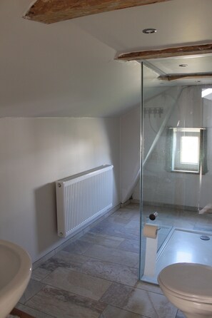 Dusche, Haartrockner, Handtücher, Seife