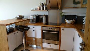 Frigorífico, microondas, horno y placa de cocina