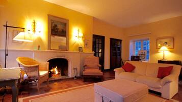 Télévision, cheminée, table de tennis de table