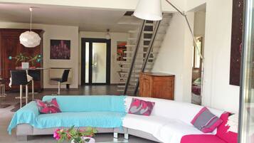 Télévision, cheminée, jeux vidéo, lecteur de DVD