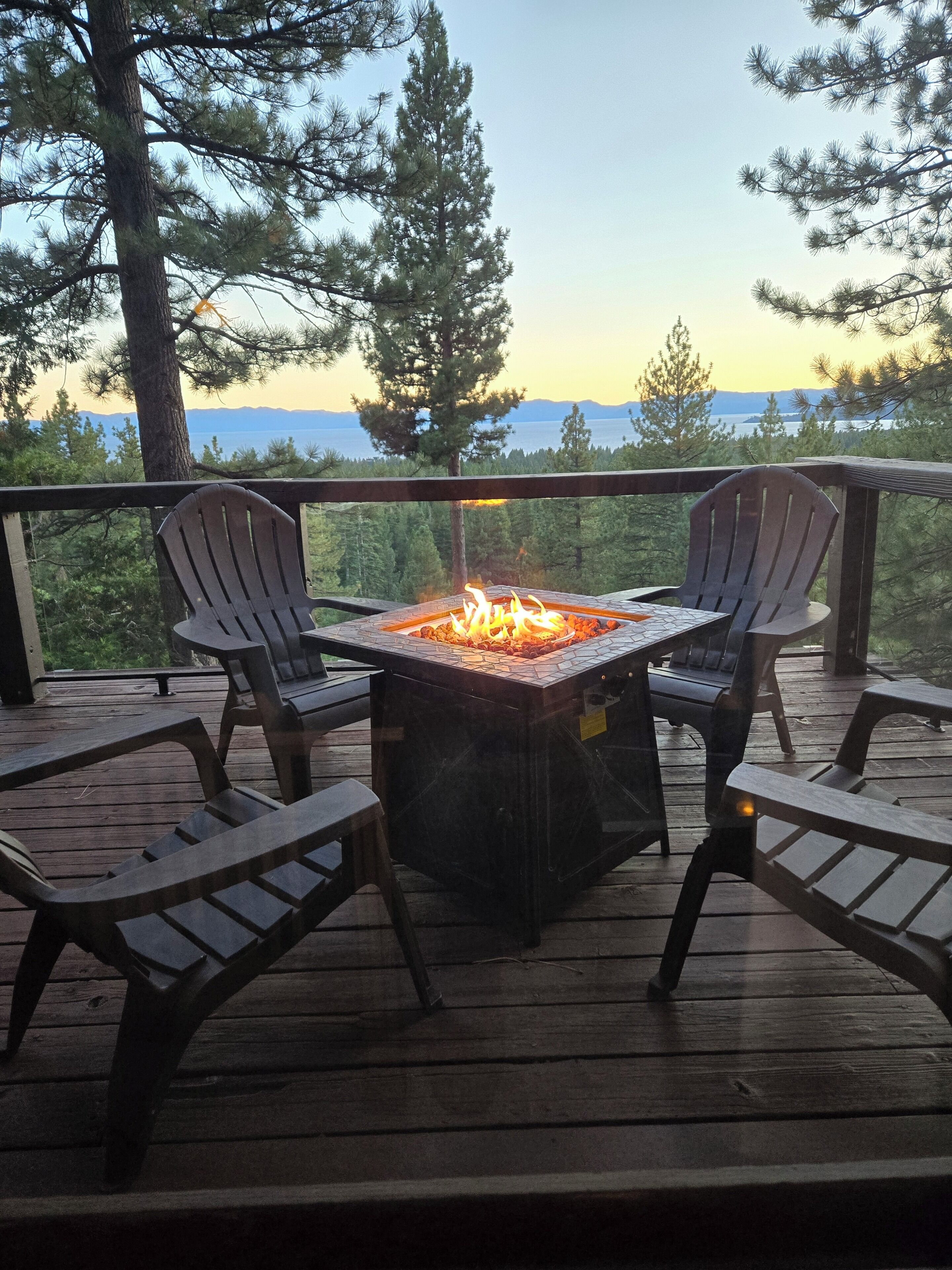 Enjoy the gas fire table and view from the upper deck
