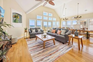 Smart TV, fireplace, foosball, books