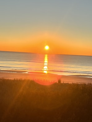 On the beach, sun-loungers, beach towels