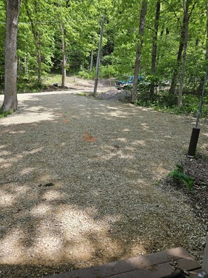 Ample driveway parking space, taken from the front porch.