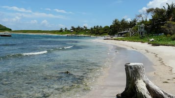 On the beach, sun-loungers, beach towels