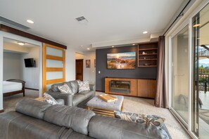 Smart TV, fireplace, video games, DVD player