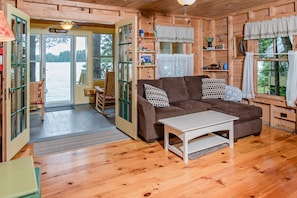 TV, DVD player, books, video library