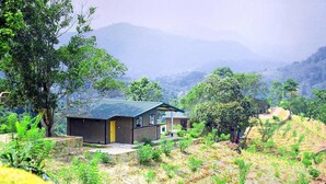 A house with a sloped roof, surrounded by lush greenery and terraced fields. - Mount K Resort - Hostel (Kahawatta)