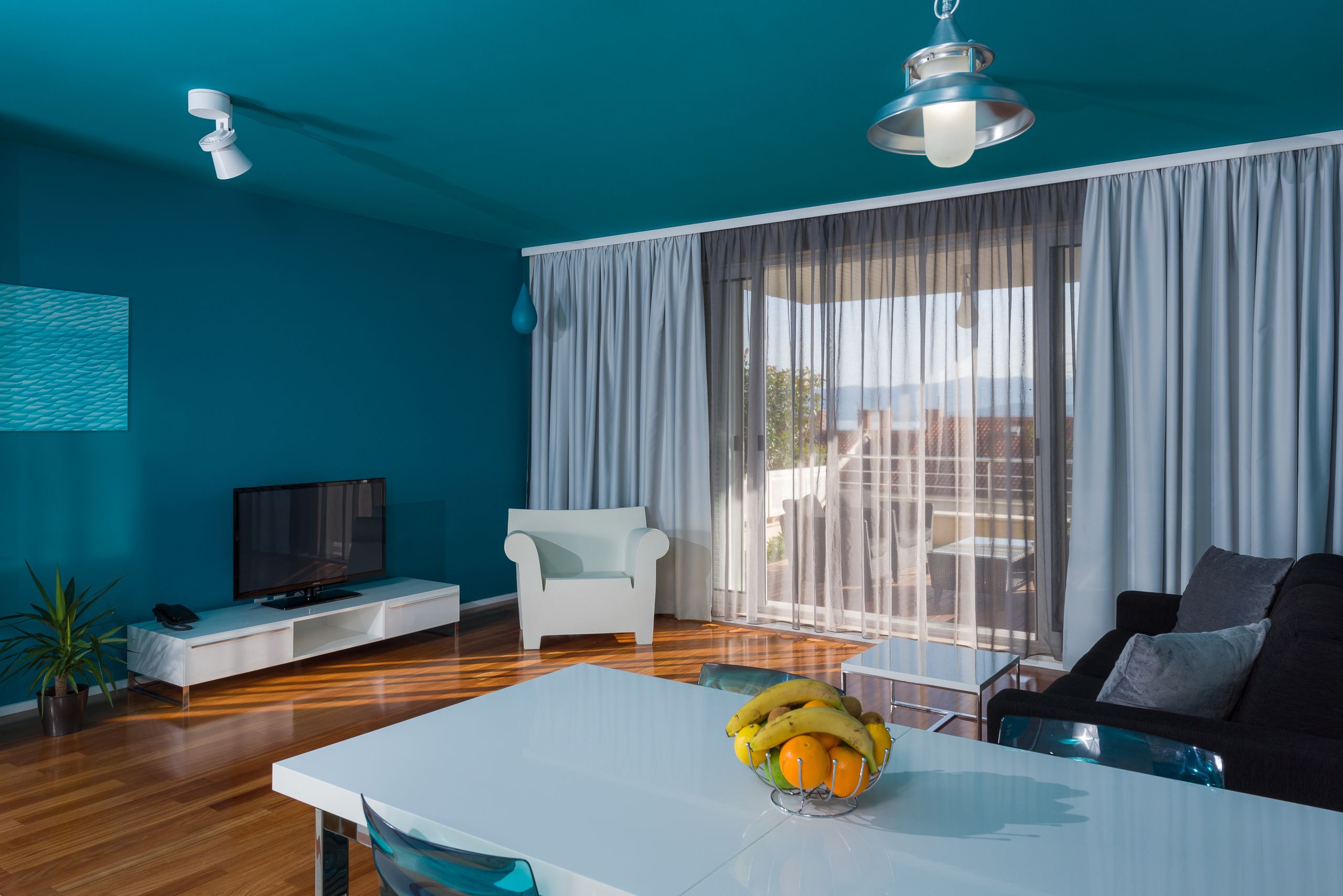 50-inch flat-screen TV with cable channels, TV