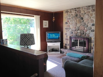 Living Room with great stone fireplace