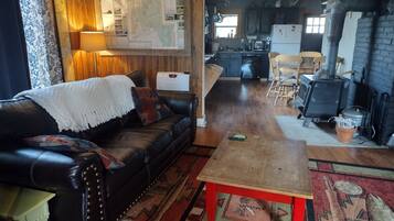 Smart TV, fireplace, DVD player, books