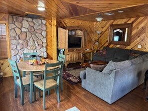 Smart TV, DVD player, books, video library